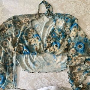 Cider brand top, blue and green, sheer